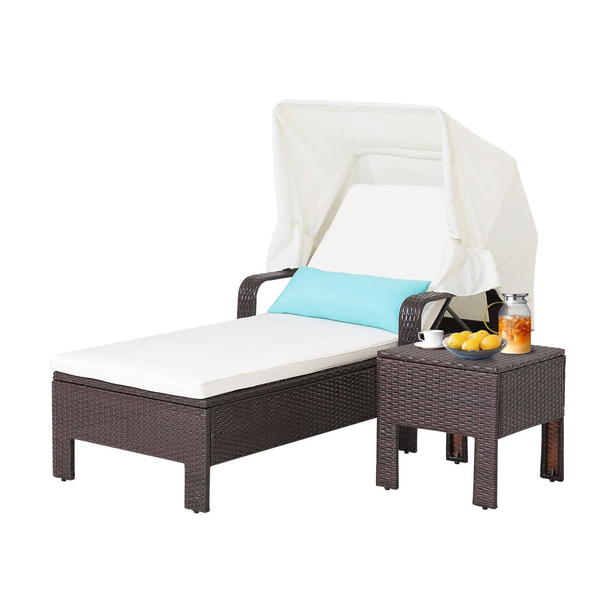 Outdoor Chaise Lounge Chair and Table Set - White