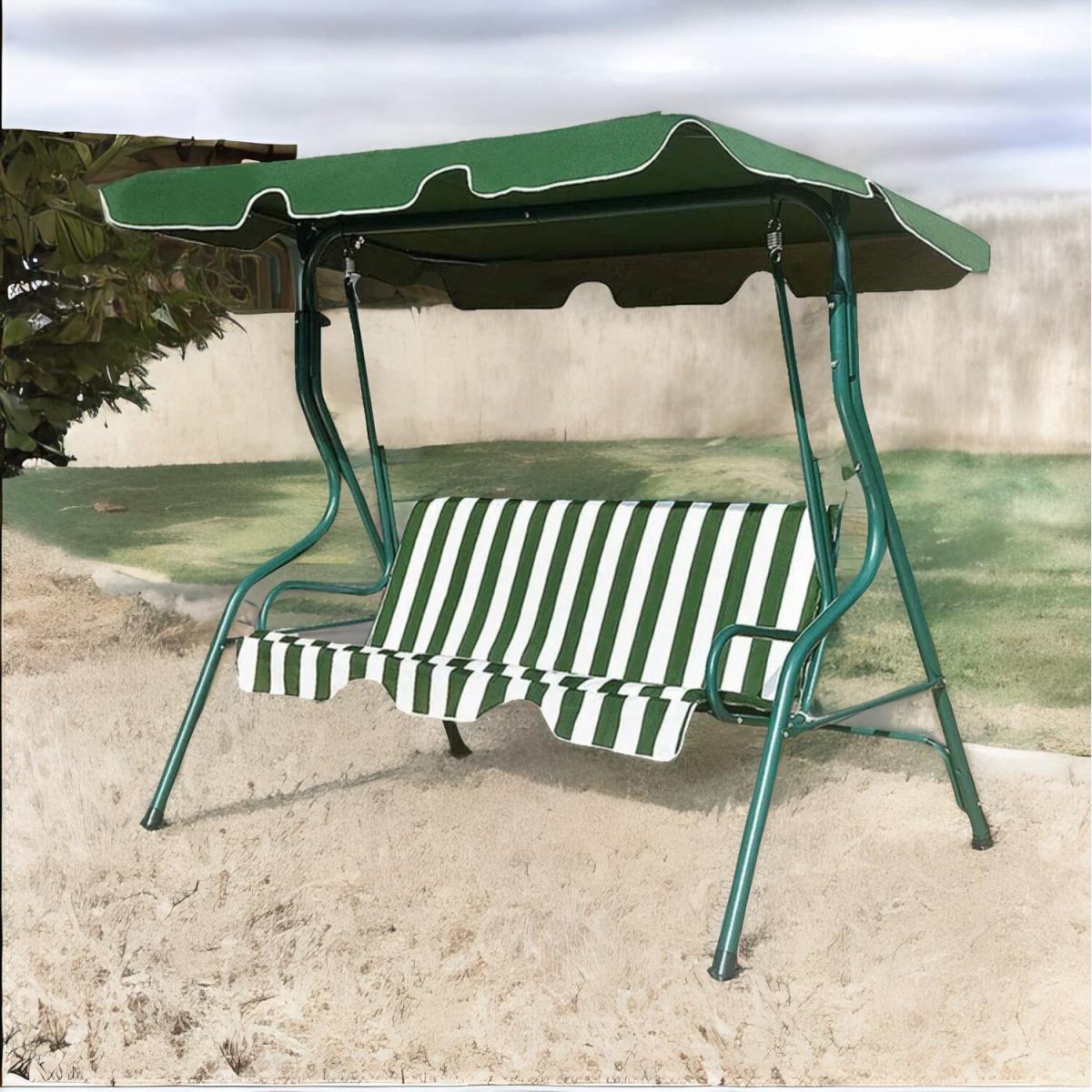 3 Seater Garden Swinging Chair With Cushioned Seats - Green
