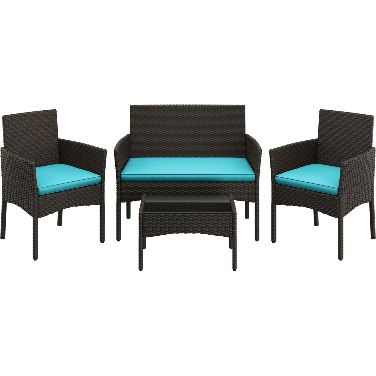 Set of 4 Outdoor Reception Table and Chair Set - Brown - Brown/Cyan – image 2
