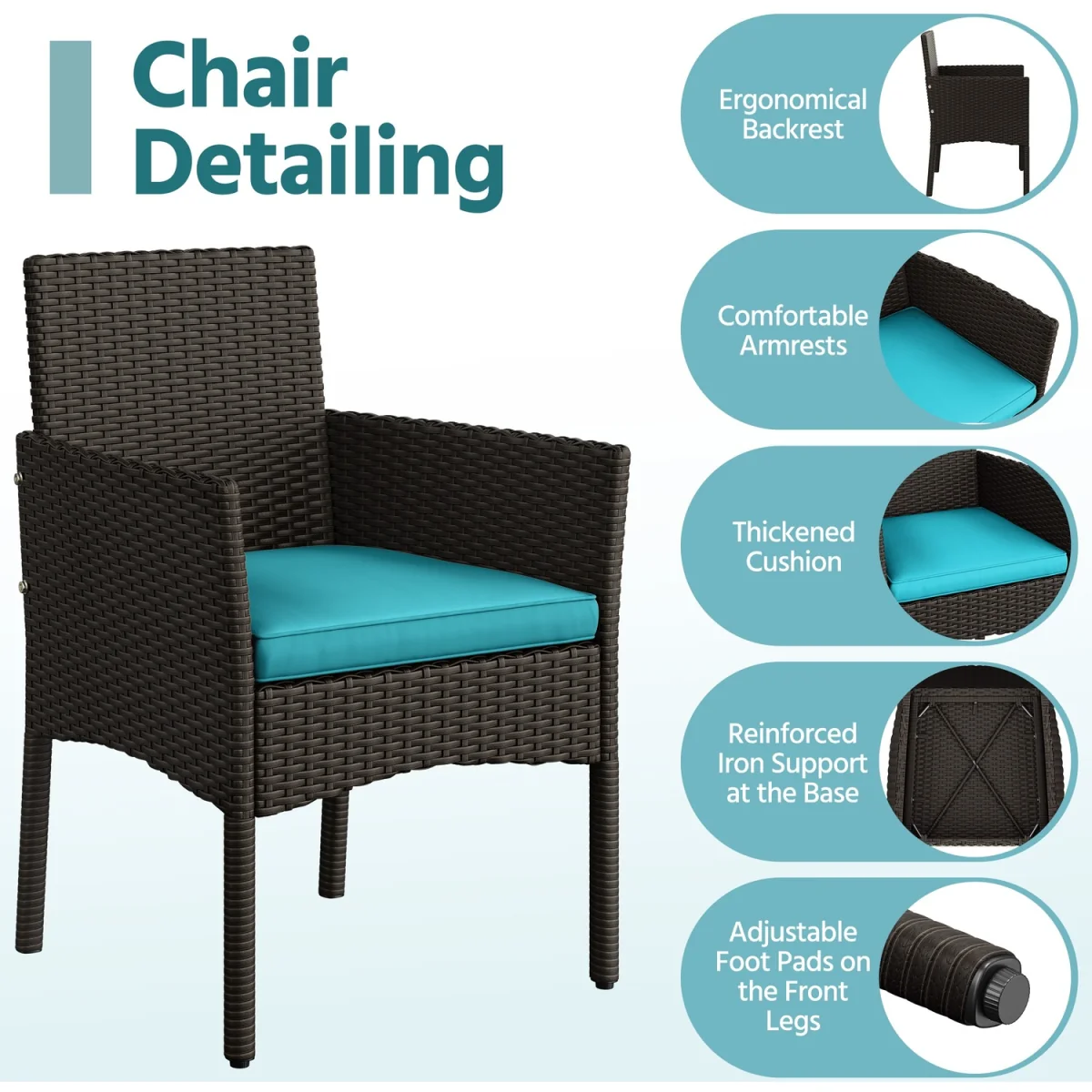 Set of 4 Outdoor Reception Table and Chair Set - Brown - Brown/Cyan – image 5