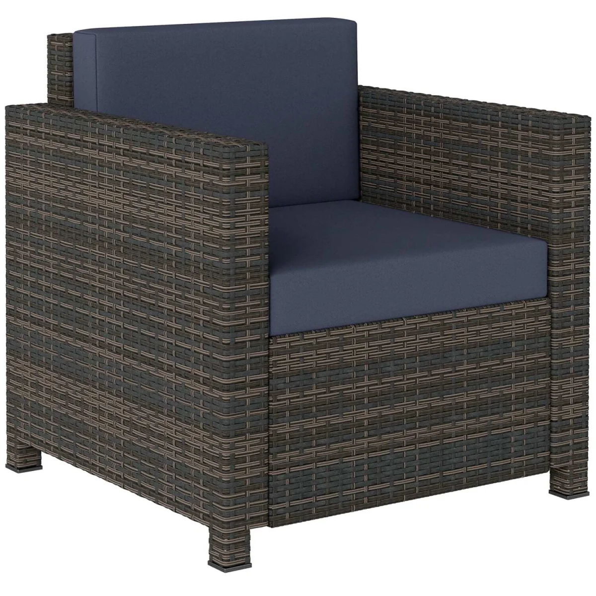 Zivi Faux Rattan Mixed Brown and Navy Garden Armchair with Cushion – image 3