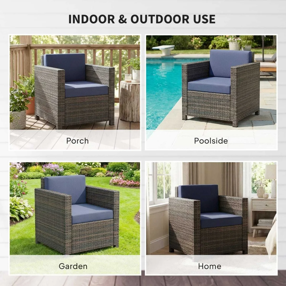 Zivi Faux Rattan Mixed Brown and Navy Garden Armchair with Cushion – image 6