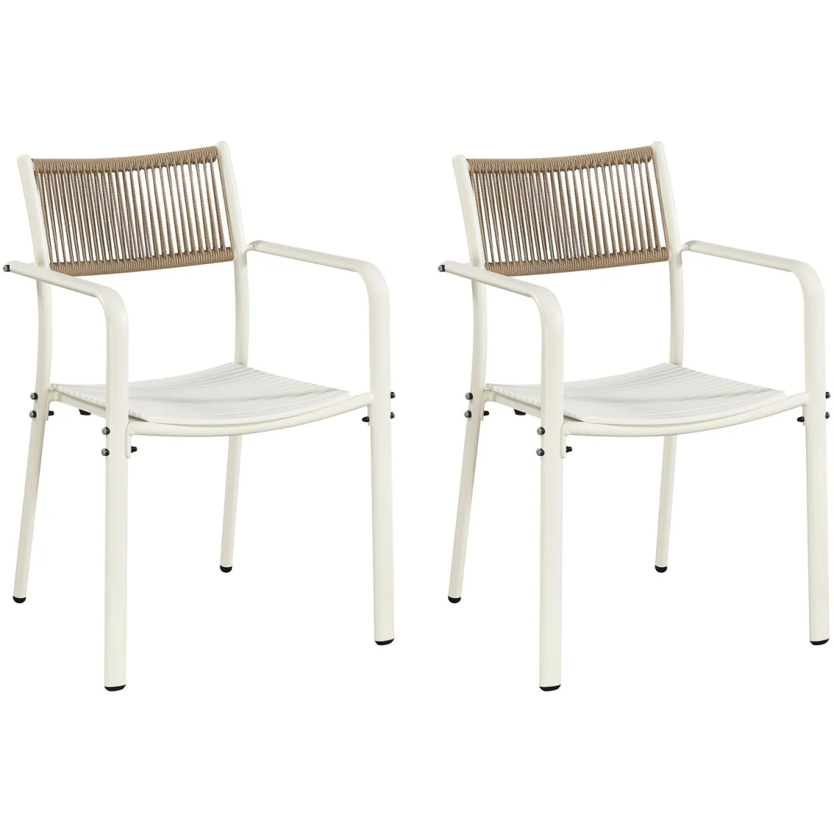 Pair of Rope Back Effect Garden Bistro Metal Armchairs - White – image 2