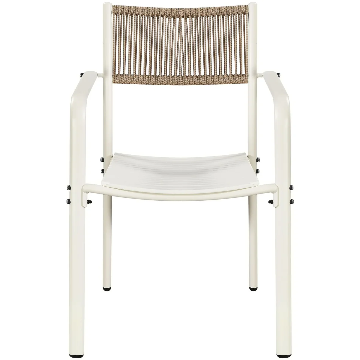 Pair of Rope Back Effect Garden Bistro Metal Armchairs - White – image 3