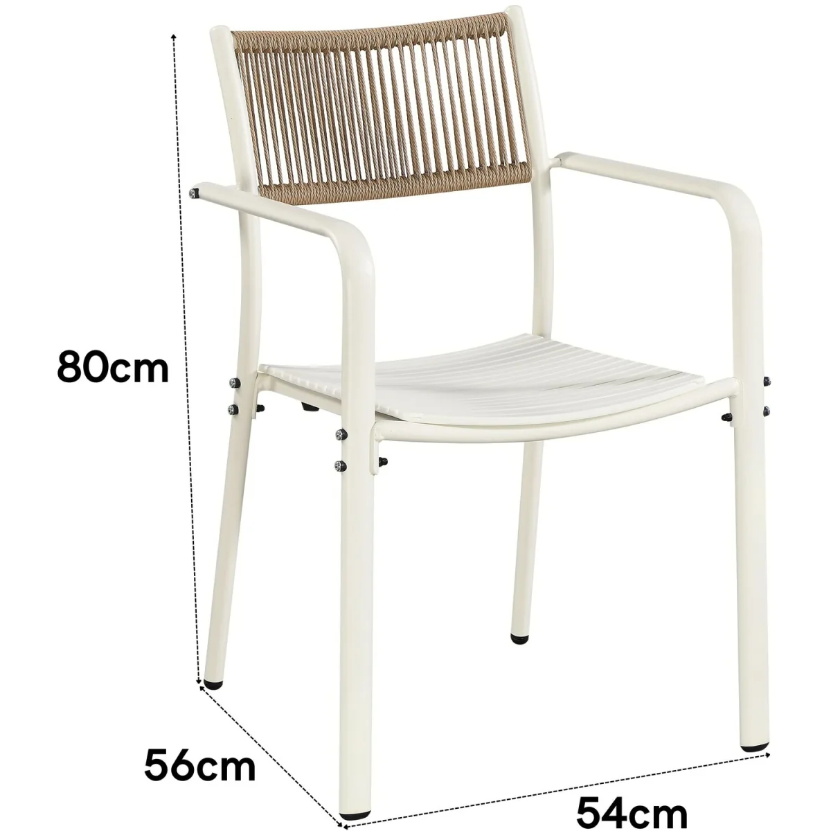 Pair of Rope Back Effect Garden Bistro Metal Armchairs - White – image 4