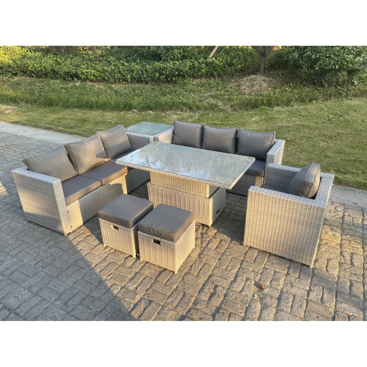 Rattan Garden Funiture Set Side Coffee Tea Table Chair Stool - Light Grey Mixed – image 4