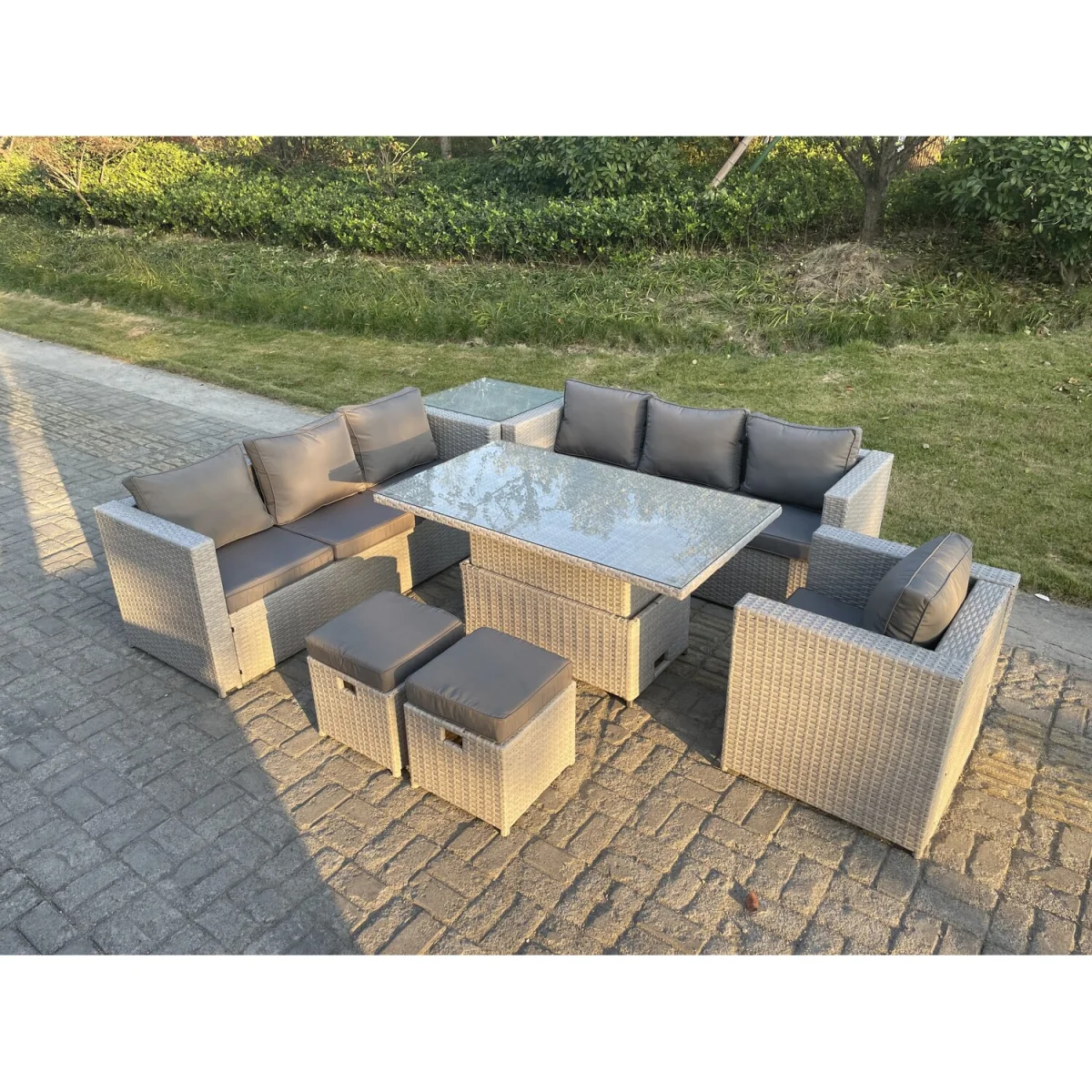 Rattan Garden Funiture Set Side Coffee Tea Table Chair Stool - Light Grey Mixed – image 5