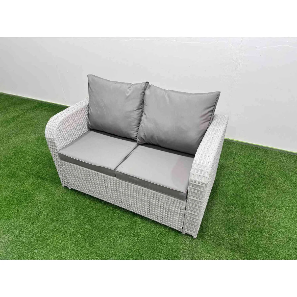 Fimous Poly Rattan Garden Set with Reclining Chair, Loveseat and Lifting Table, Light Grey. - Light Grey – image 2