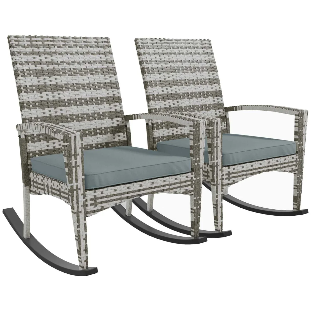 Noreke Set of 2 Light Grey Rattan Garden Rocking Chairs with Cushions – image 3