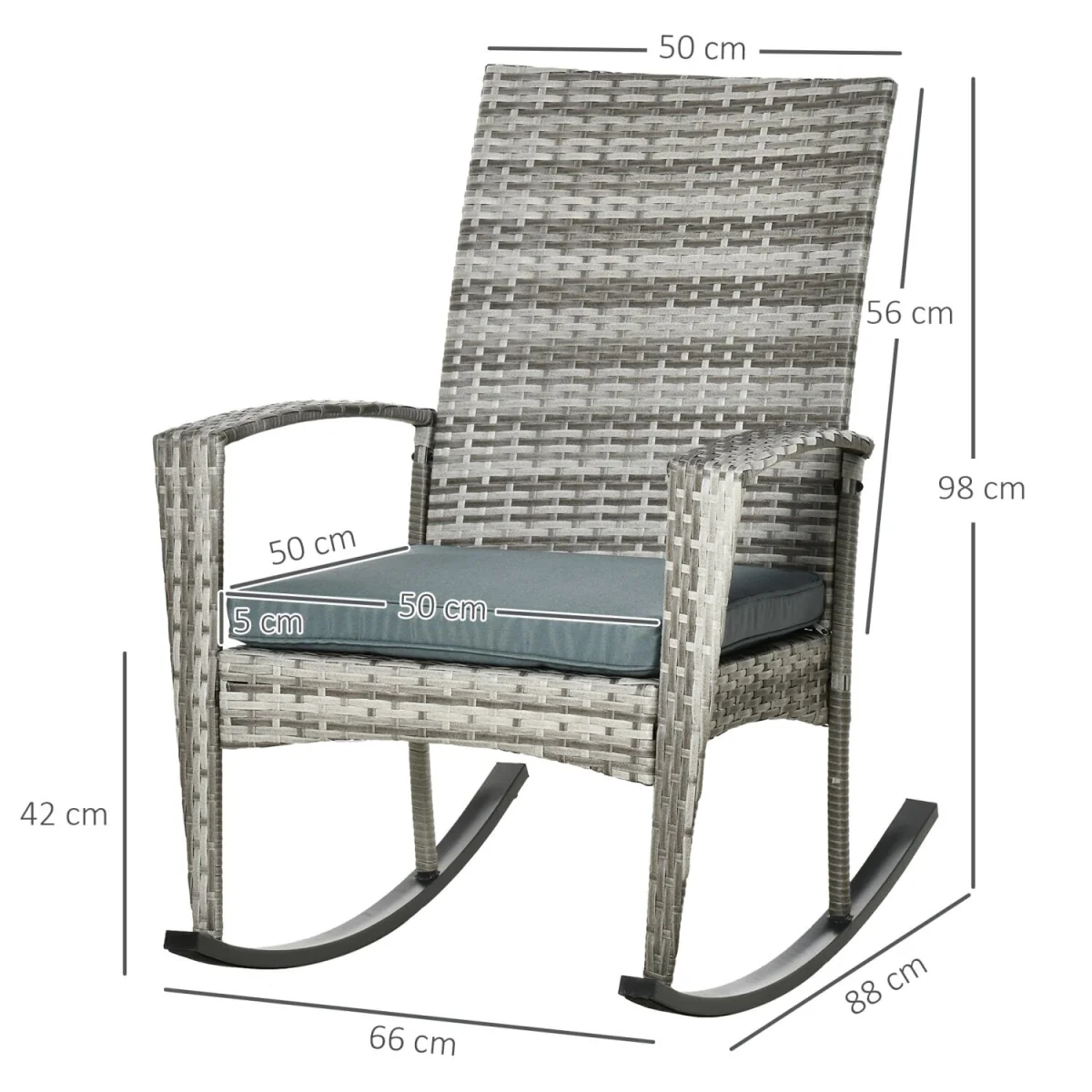Noreke Set of 2 Light Grey Rattan Garden Rocking Chairs with Cushions – image 4
