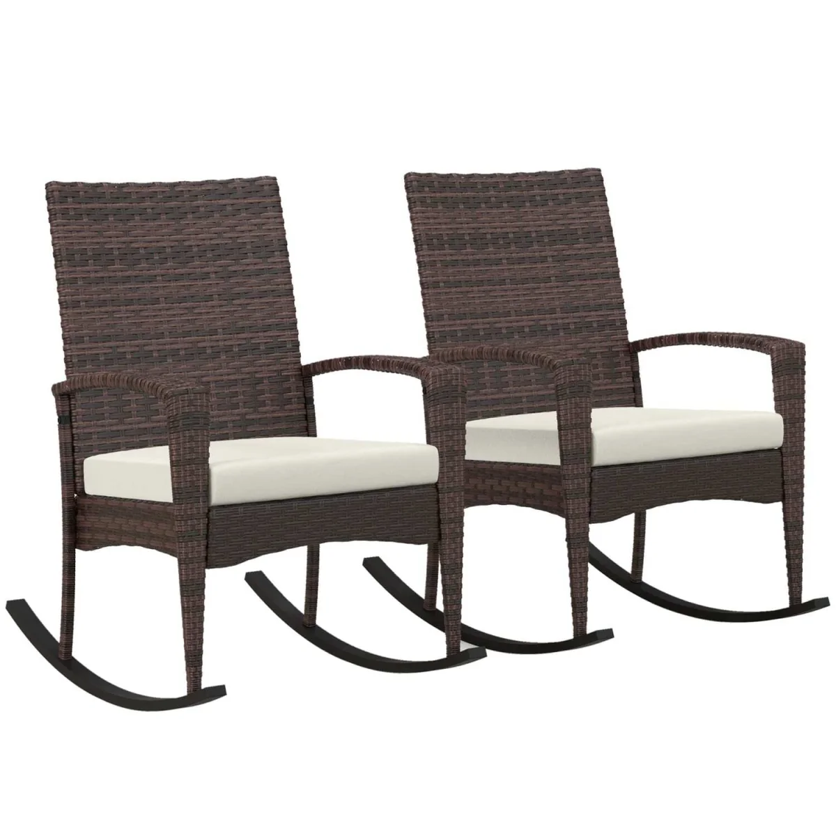 Ralave Set of 2 Brown Rattan Garden Rocking Chairs with Cushions – image 3