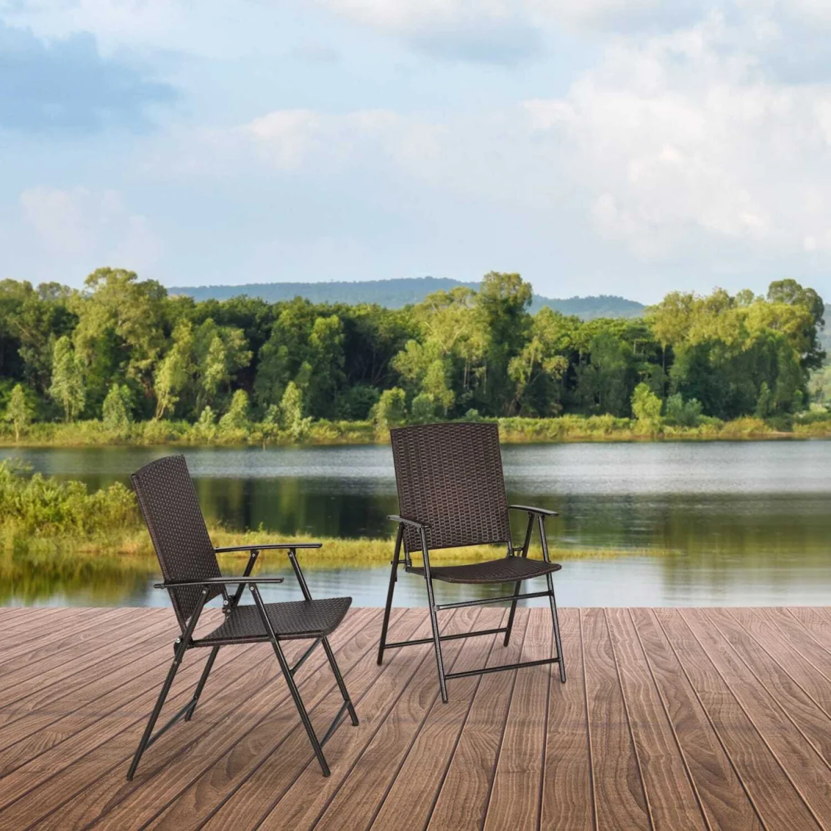 Soto Rattan Brown Set Of 2 Folding Outdoor Garden Dining Chairs – image 2