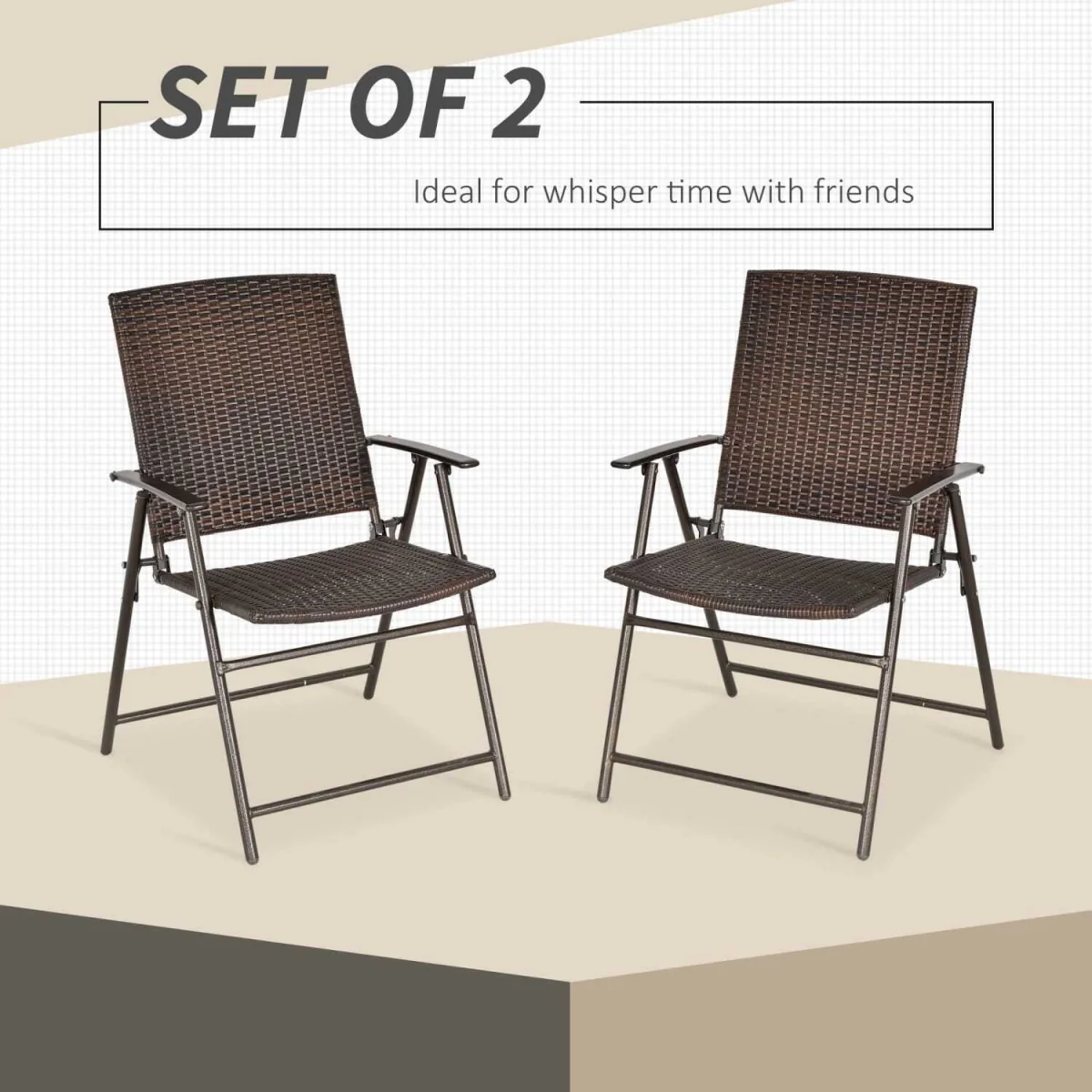 Soto Rattan Brown Set Of 2 Folding Outdoor Garden Dining Chairs – image 5