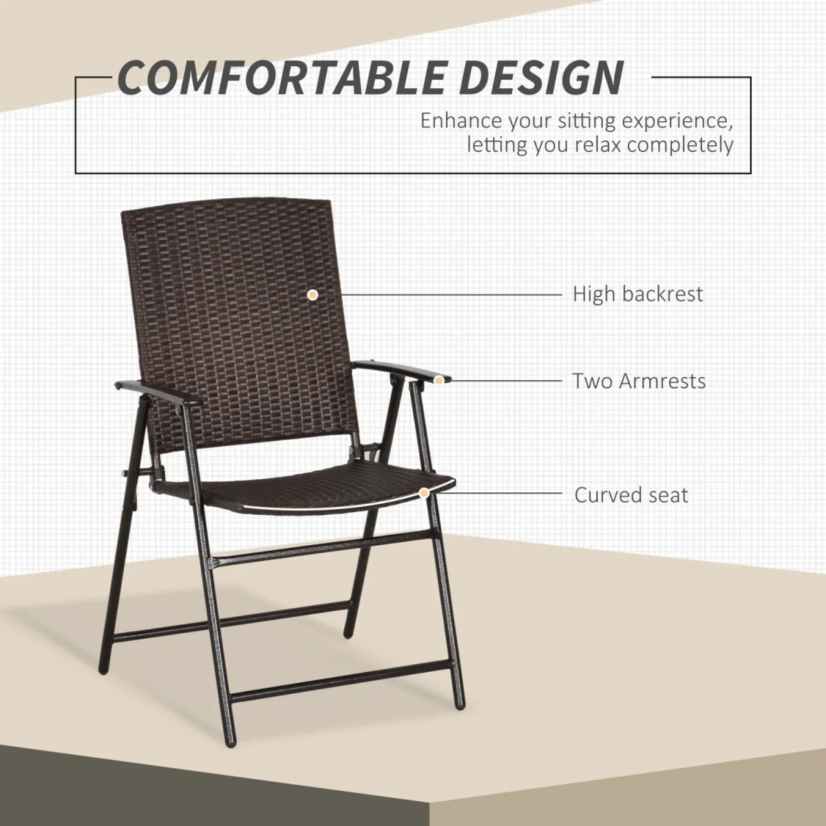 Soto Rattan Brown Set Of 2 Folding Outdoor Garden Dining Chairs – image 6