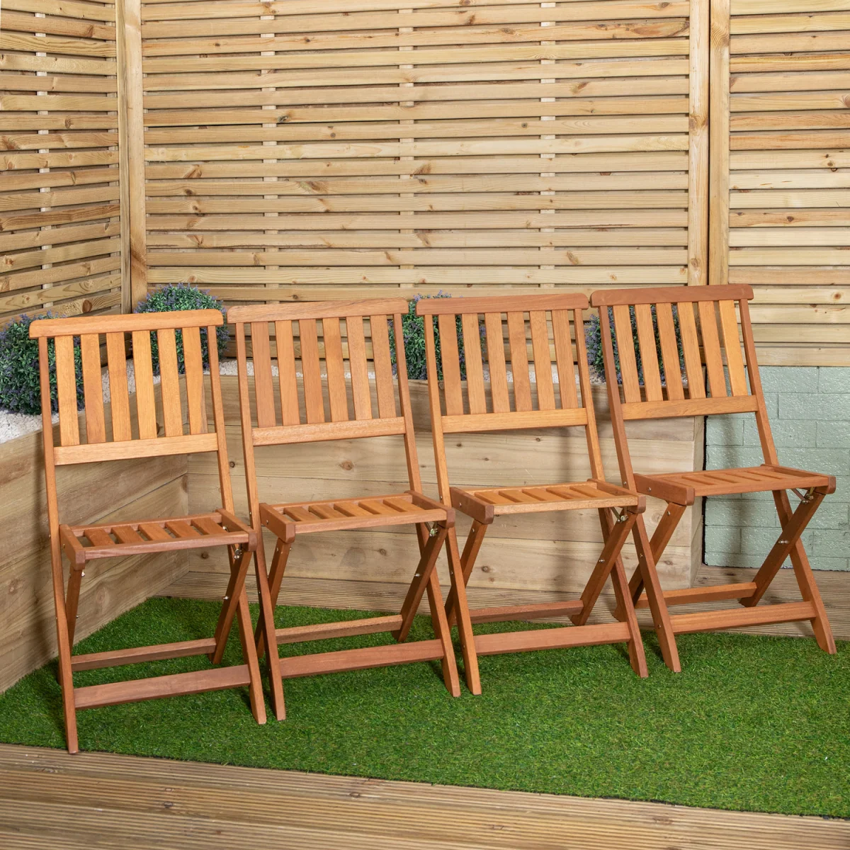 Set of 4 Bowness Outdoor Garden Patio Wooden Folding Chairs - Brown – image 2