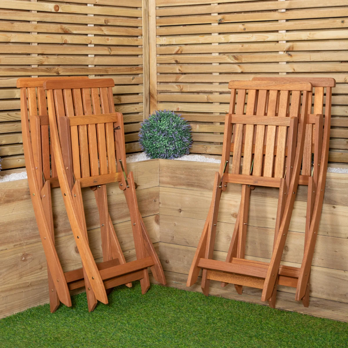 Set of 4 Bowness Outdoor Garden Patio Wooden Folding Chairs - Brown – image 3