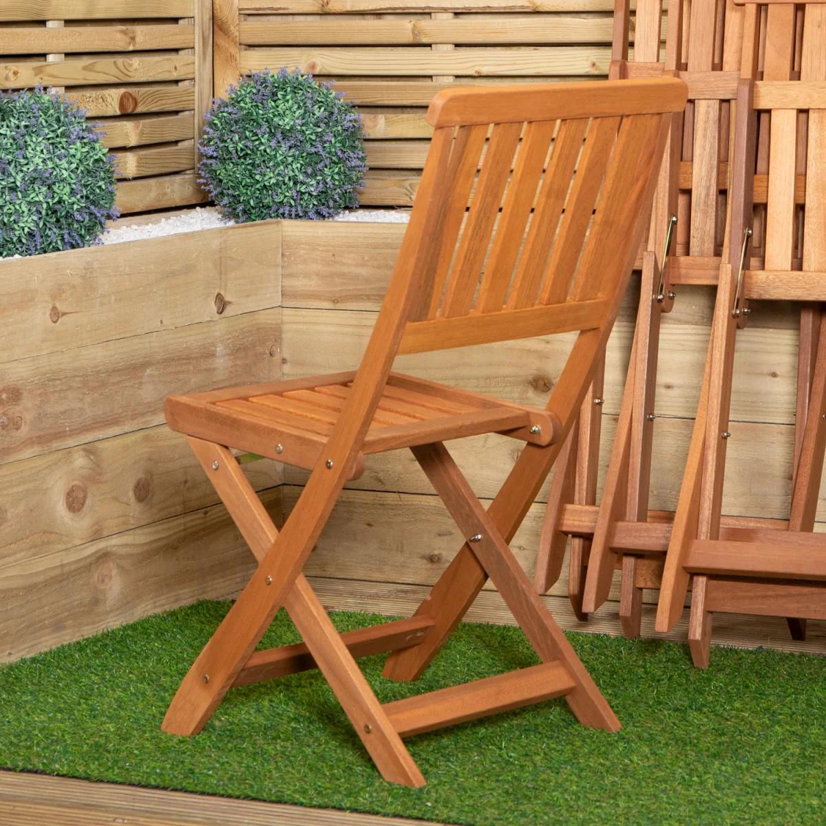 Set of 4 Bowness Outdoor Garden Patio Wooden Folding Chairs - Brown – image 5