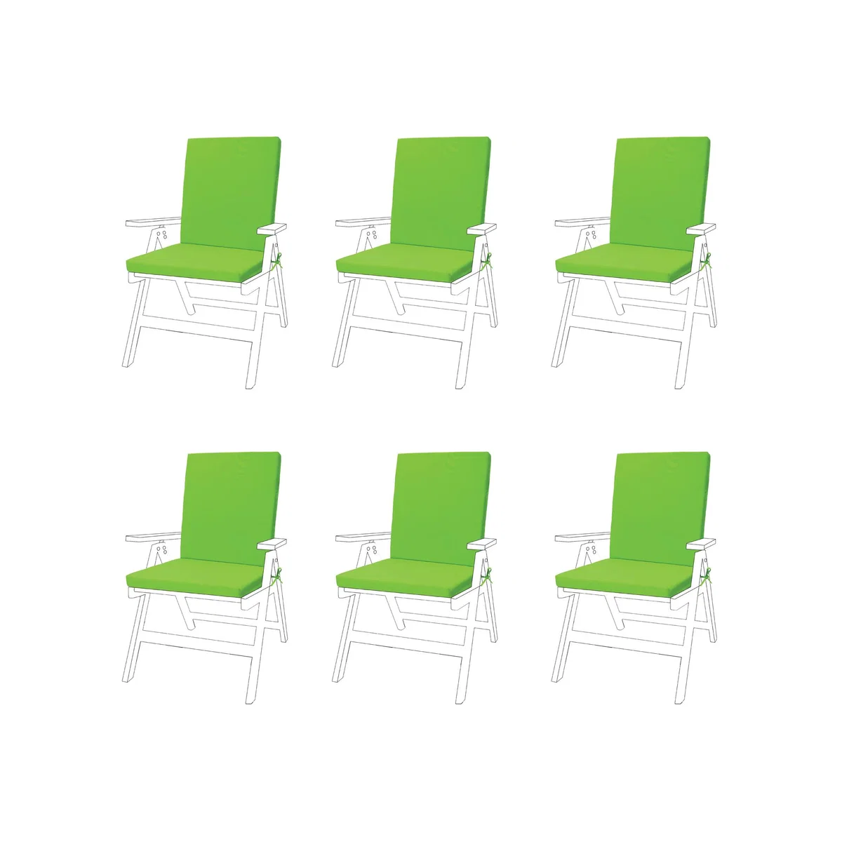 Outdoor High Back Garden Chair Seat Cushion Pad with Ties - Lime / 6