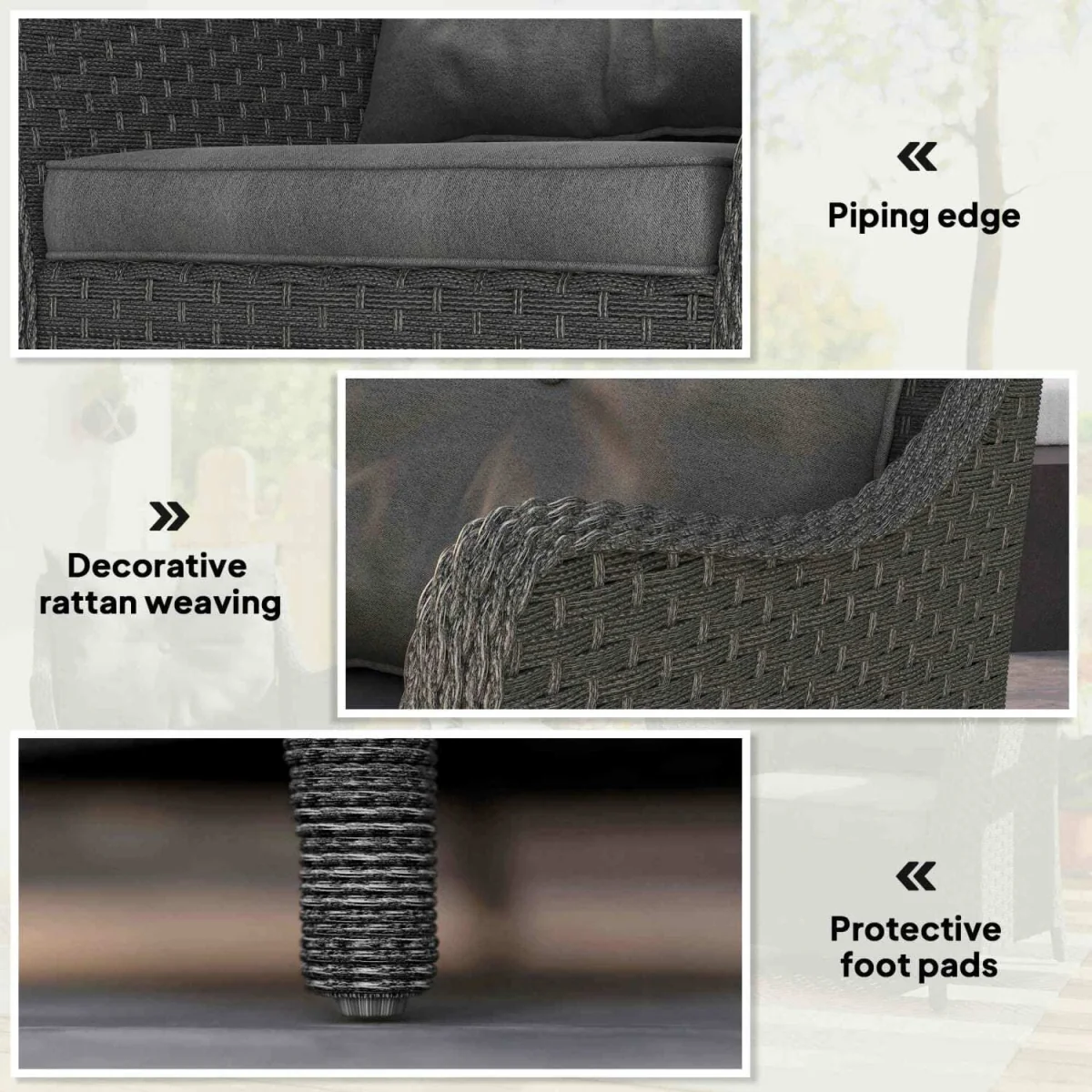 Neluli Rattan Dark Grey Set of 2 Outdoor Armchairs with Cushions and High Back – image 2