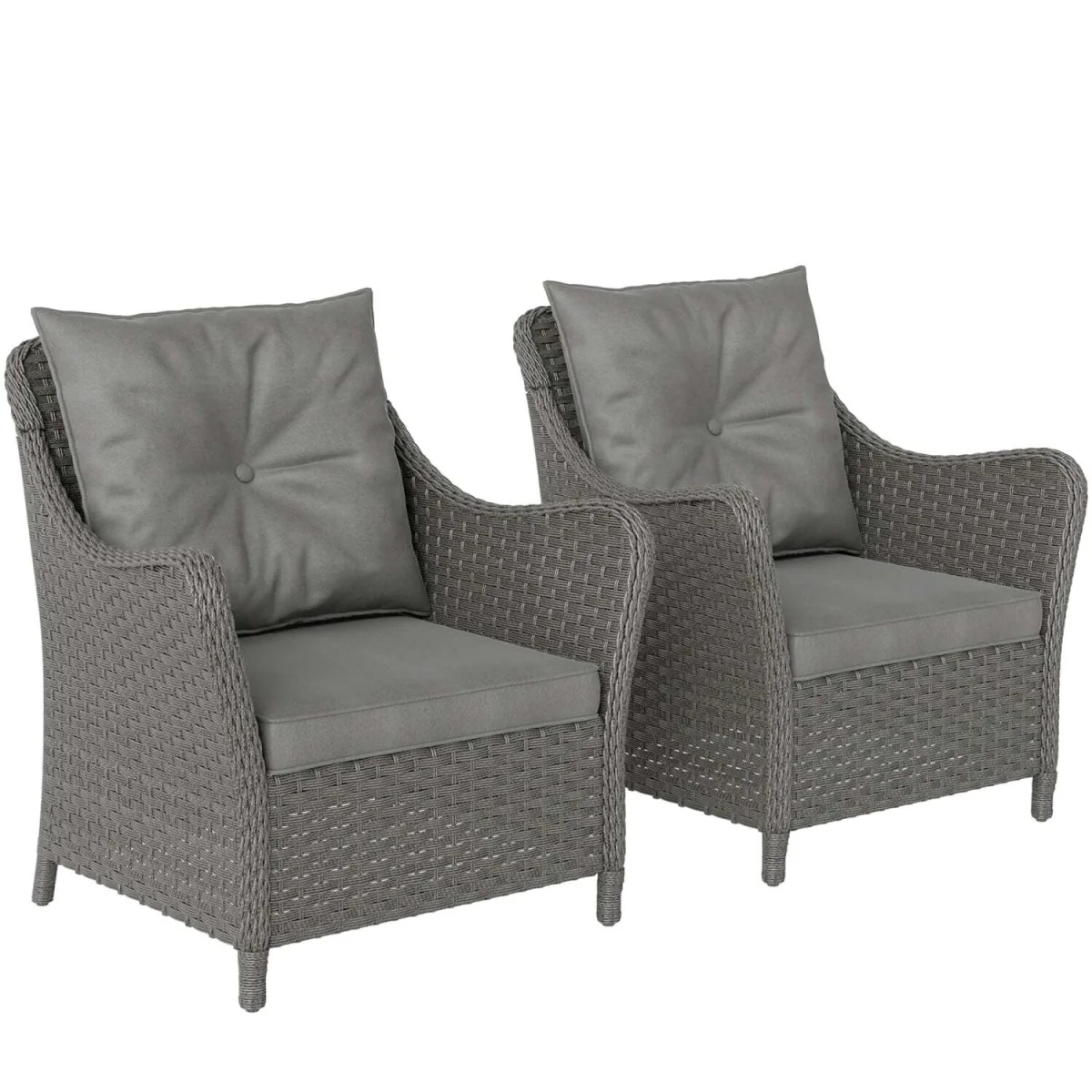 Neluli Rattan Dark Grey Set of 2 Outdoor Armchairs with Cushions and High Back – image 3