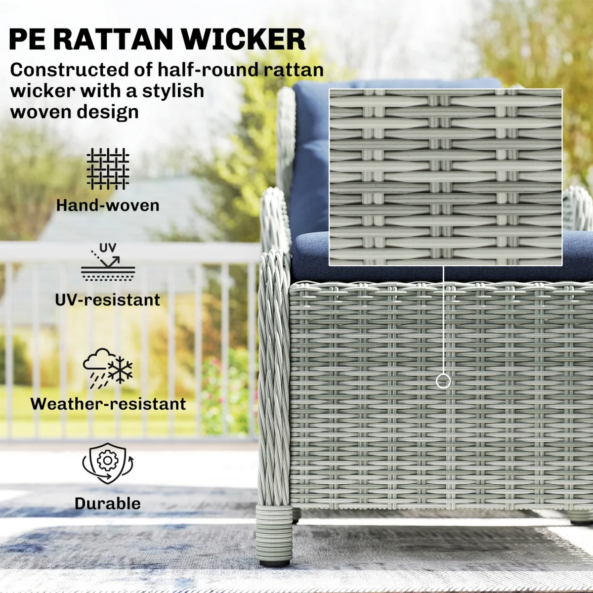 Outsunny Garden Furniture Set, Rattan Reclining Garden Chair Set - Blue – image 4