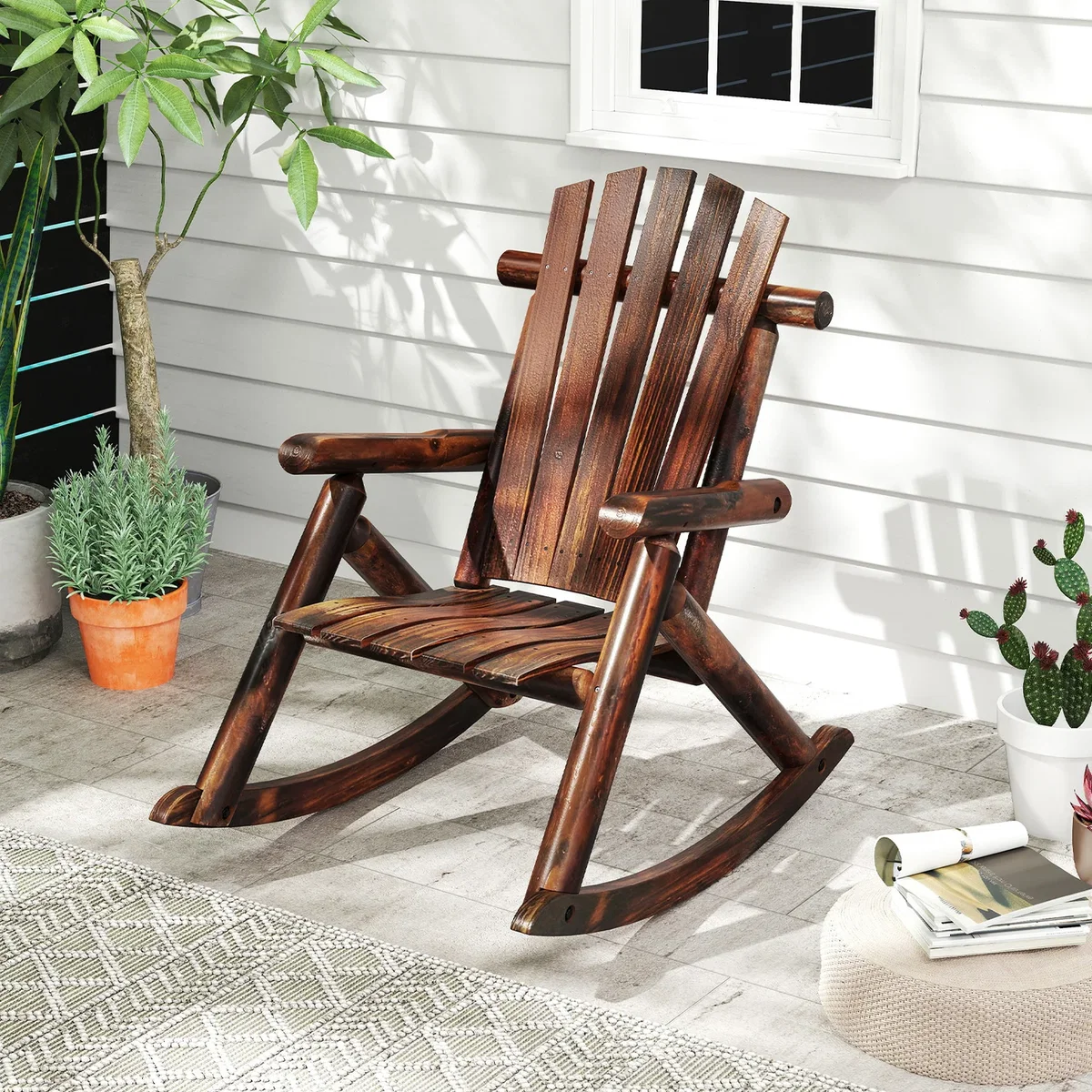 Costway Outdoor Adirondack Rocking Chair - Brown – image 3
