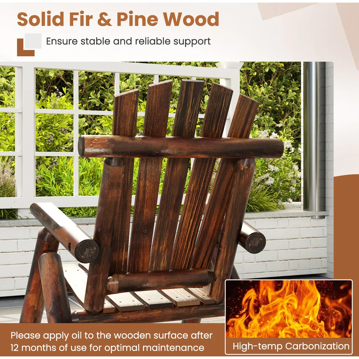 Costway Outdoor Adirondack Rocking Chair - Brown – image 4