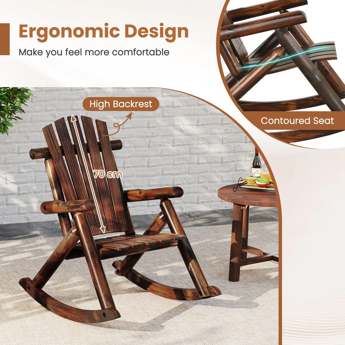 Costway Outdoor Adirondack Rocking Chair - Brown – image 6