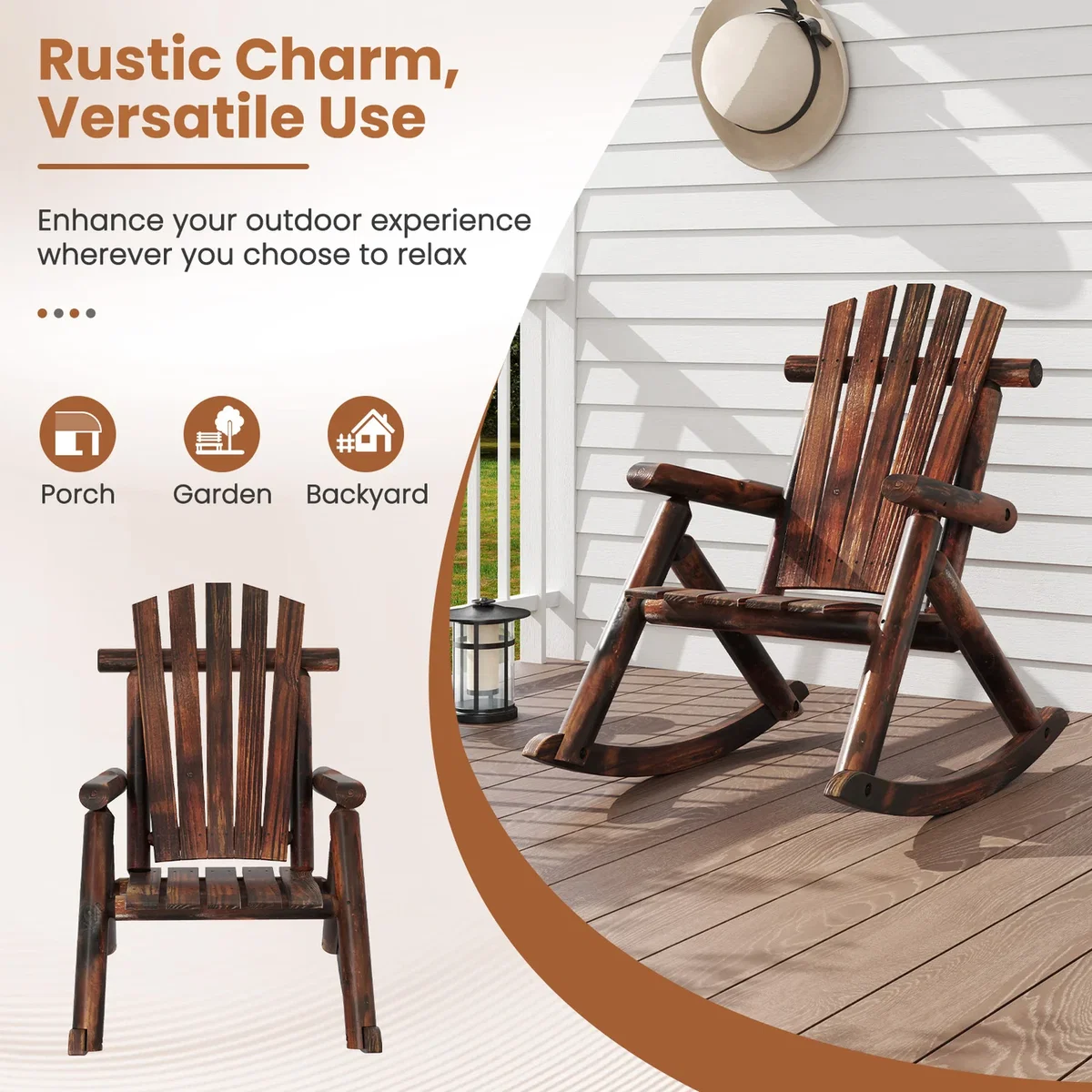 Costway Outdoor Adirondack Rocking Chair - Brown – image 7