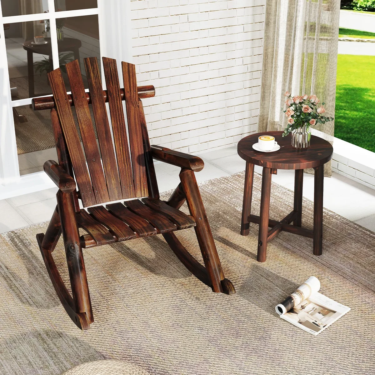 Costway Outdoor Adirondack Rocking Chair - Brown – image 8