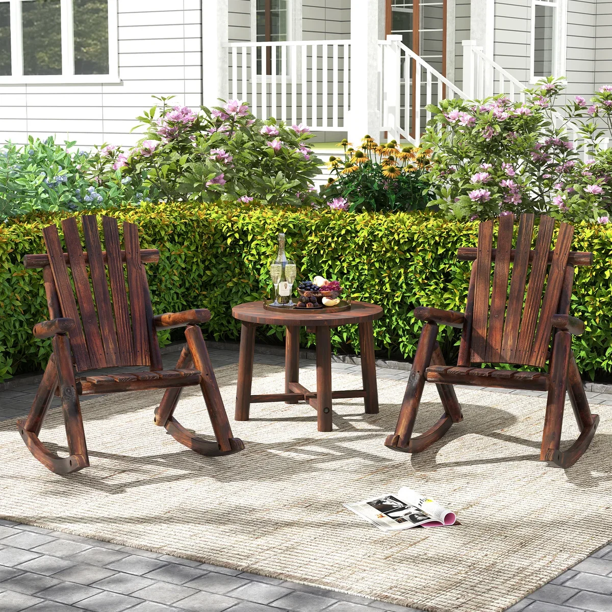 Costway Outdoor Adirondack Rocking Chair - Brown – image 9