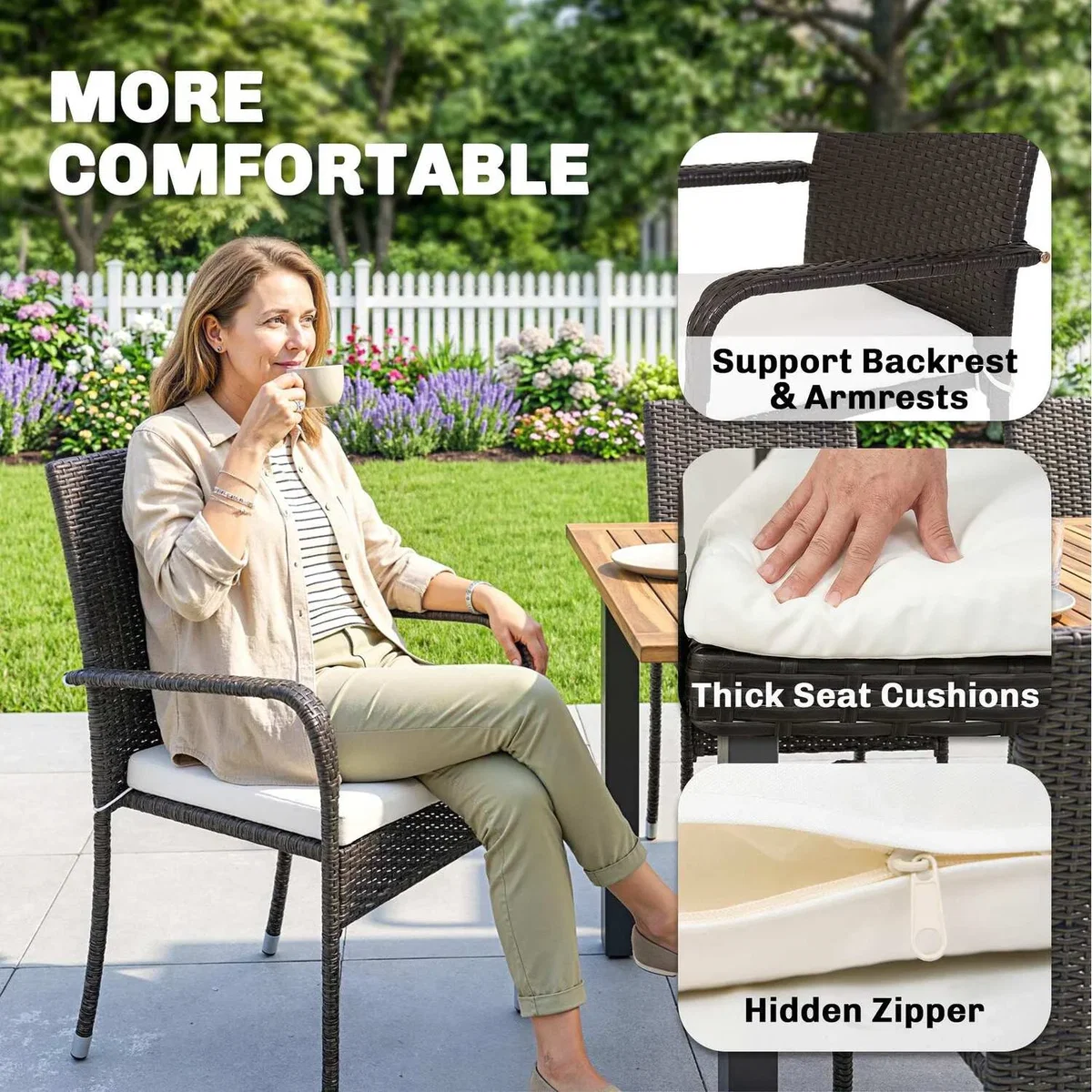 Outsunny 7 Piece Rattan Garden Furniture Set with Stackable Chairs - White – image 3