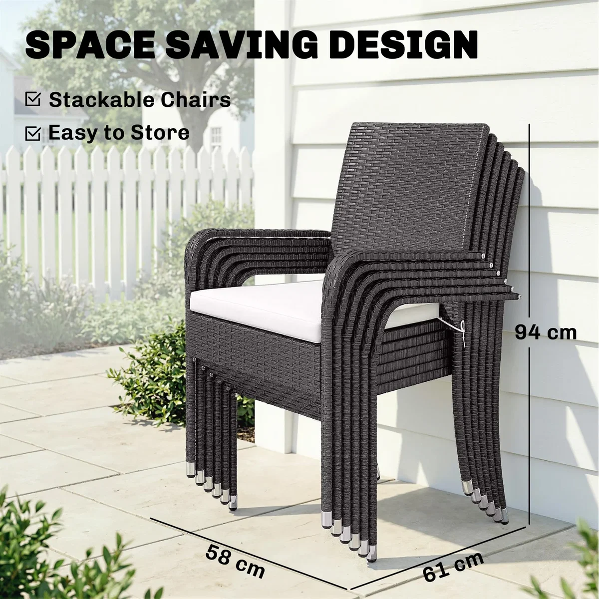 Outsunny 7 Piece Rattan Garden Furniture Set with Stackable Chairs - White – image 4