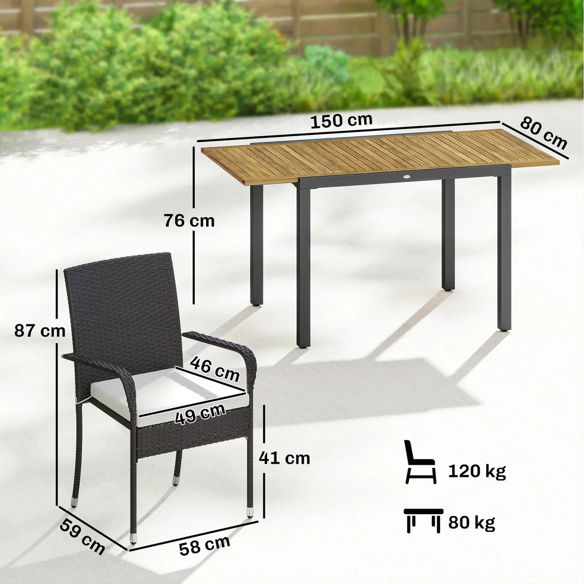 Outsunny 7 Piece Rattan Garden Furniture Set with Stackable Chairs - White – image 5