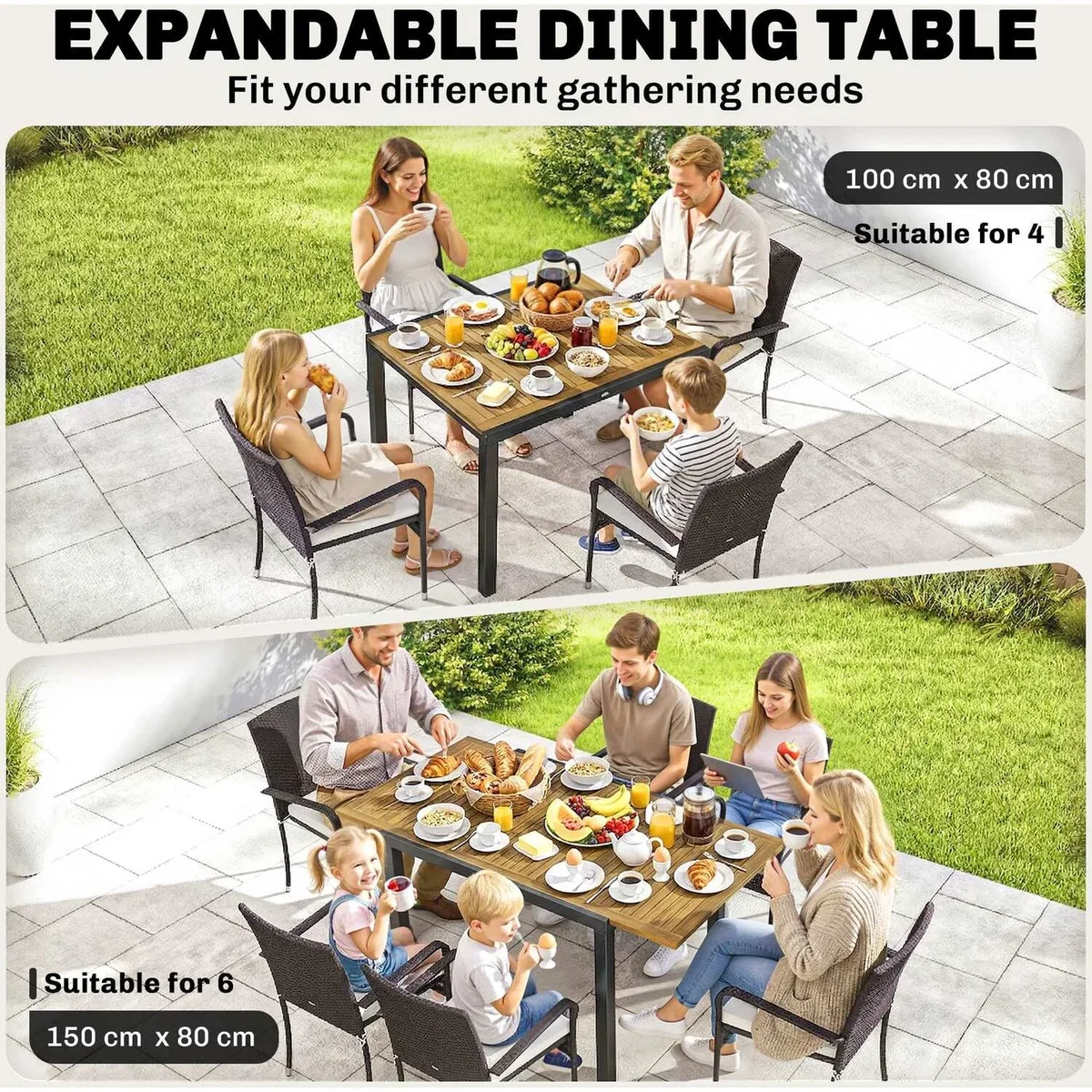 Outsunny 7 Piece Rattan Garden Furniture Set with Stackable Chairs - White – image 8