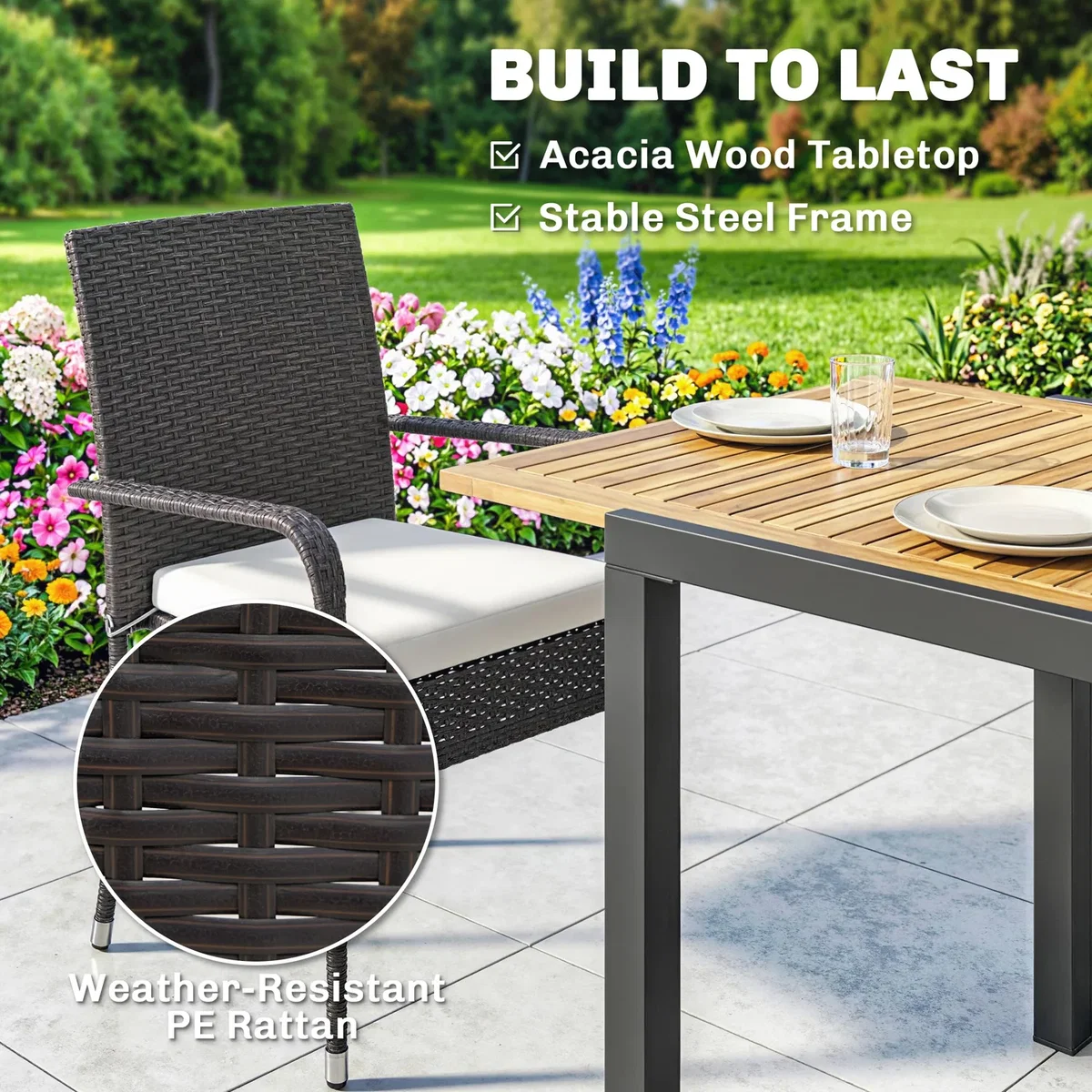Outsunny 7 Piece Rattan Garden Furniture Set with Stackable Chairs - White – image 9