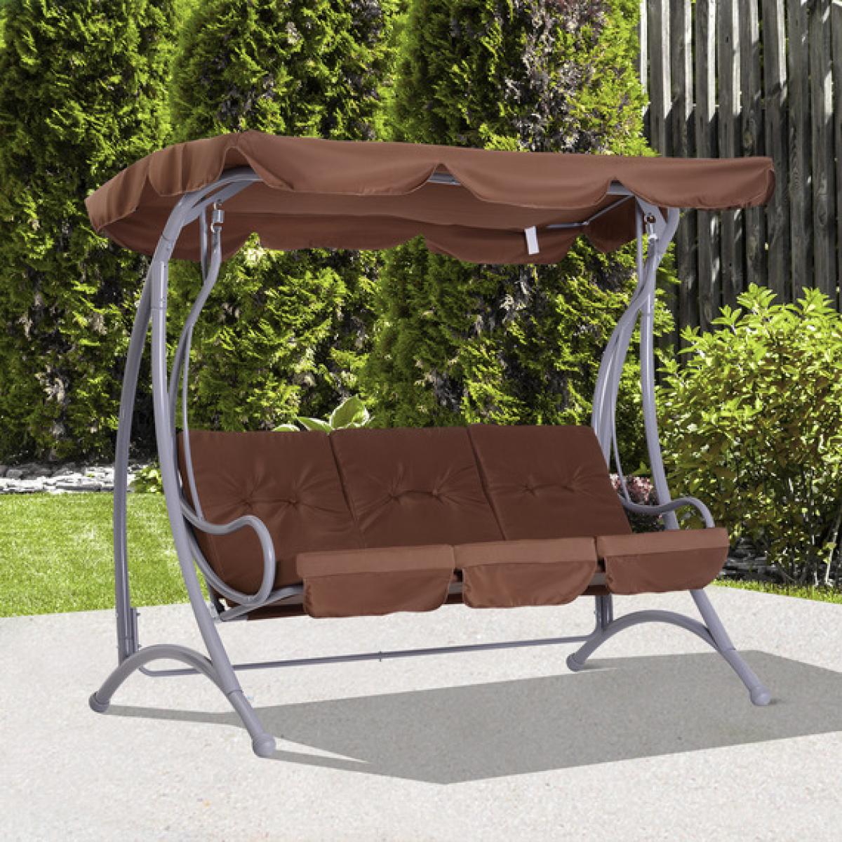 3 Seater Outdoor Garden Patio Metal Swing Chair - Coffee