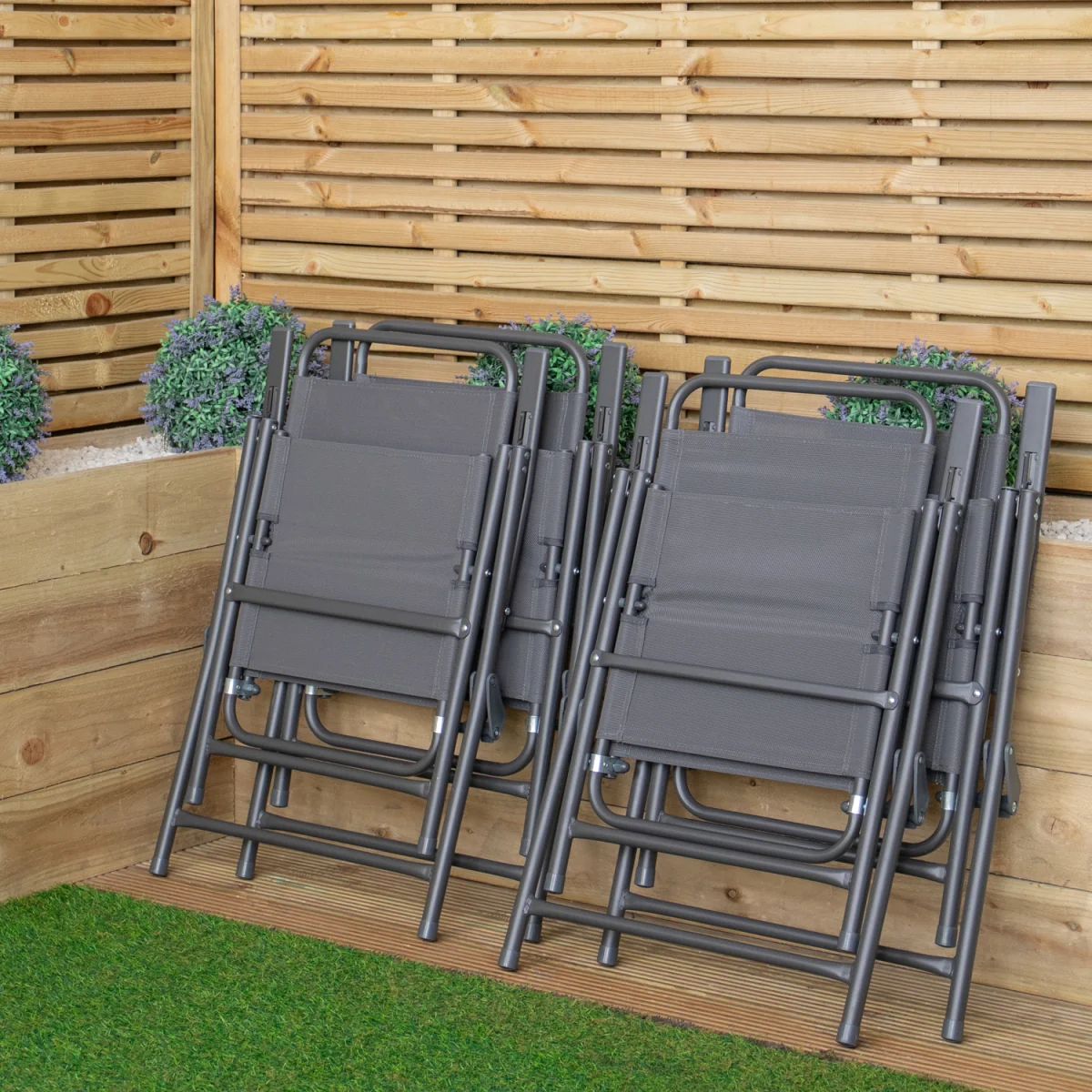 Set of 4 Outdoor Multi-Position Textoline Garden Chairs in Grey - Grey – image 2