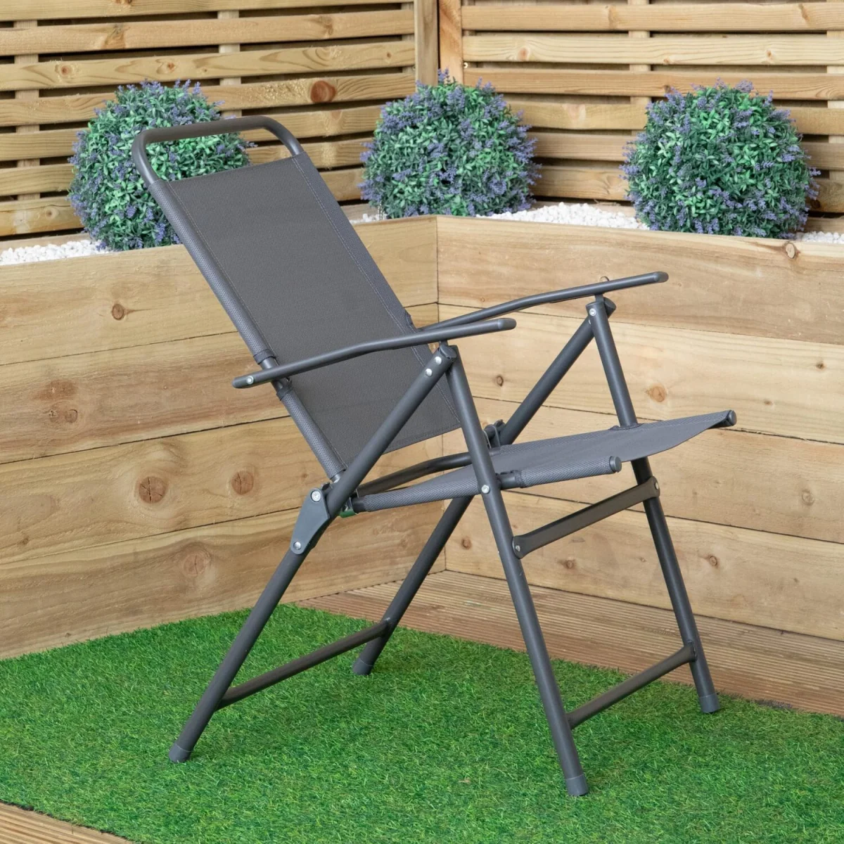 Set of 4 Outdoor Multi-Position Textoline Garden Chairs in Grey - Grey – image 5