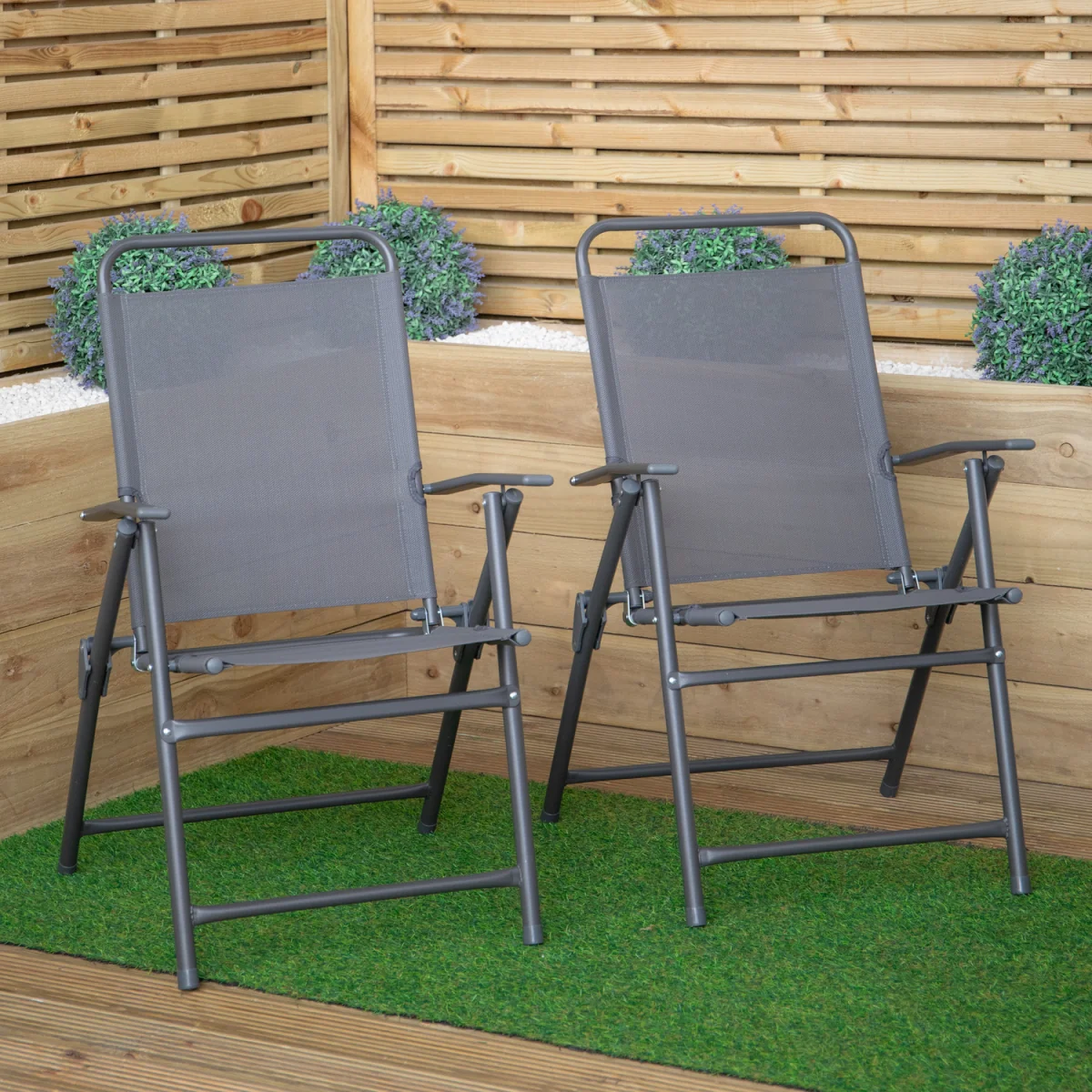 Set of 4 Outdoor Multi-Position Textoline Garden Chairs in Grey - Grey – image 6