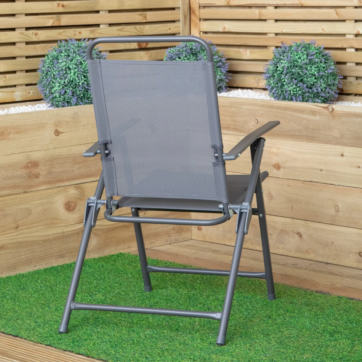 Set of 4 Outdoor Multi-Position Textoline Garden Chairs in Grey - Grey – image 9