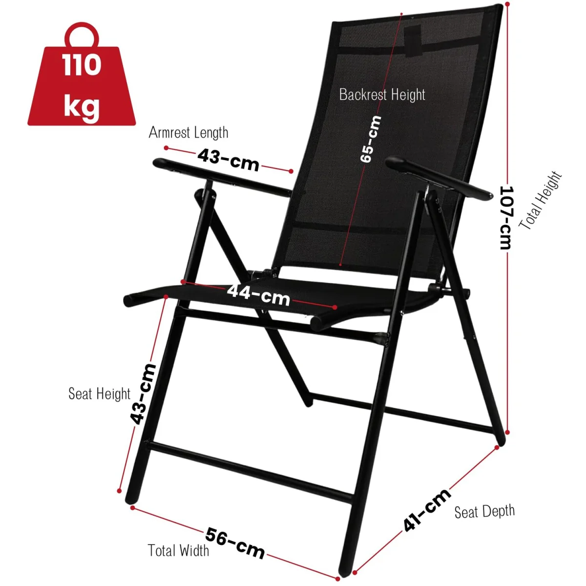 Outdoor Garden Patio Multi Position Reclining Folding Chair in Black - Black – image 11