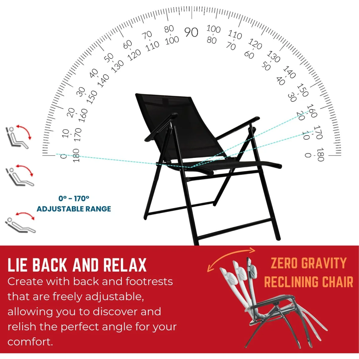 Outdoor Garden Patio Multi Position Reclining Folding Chair in Black - Black – image 12