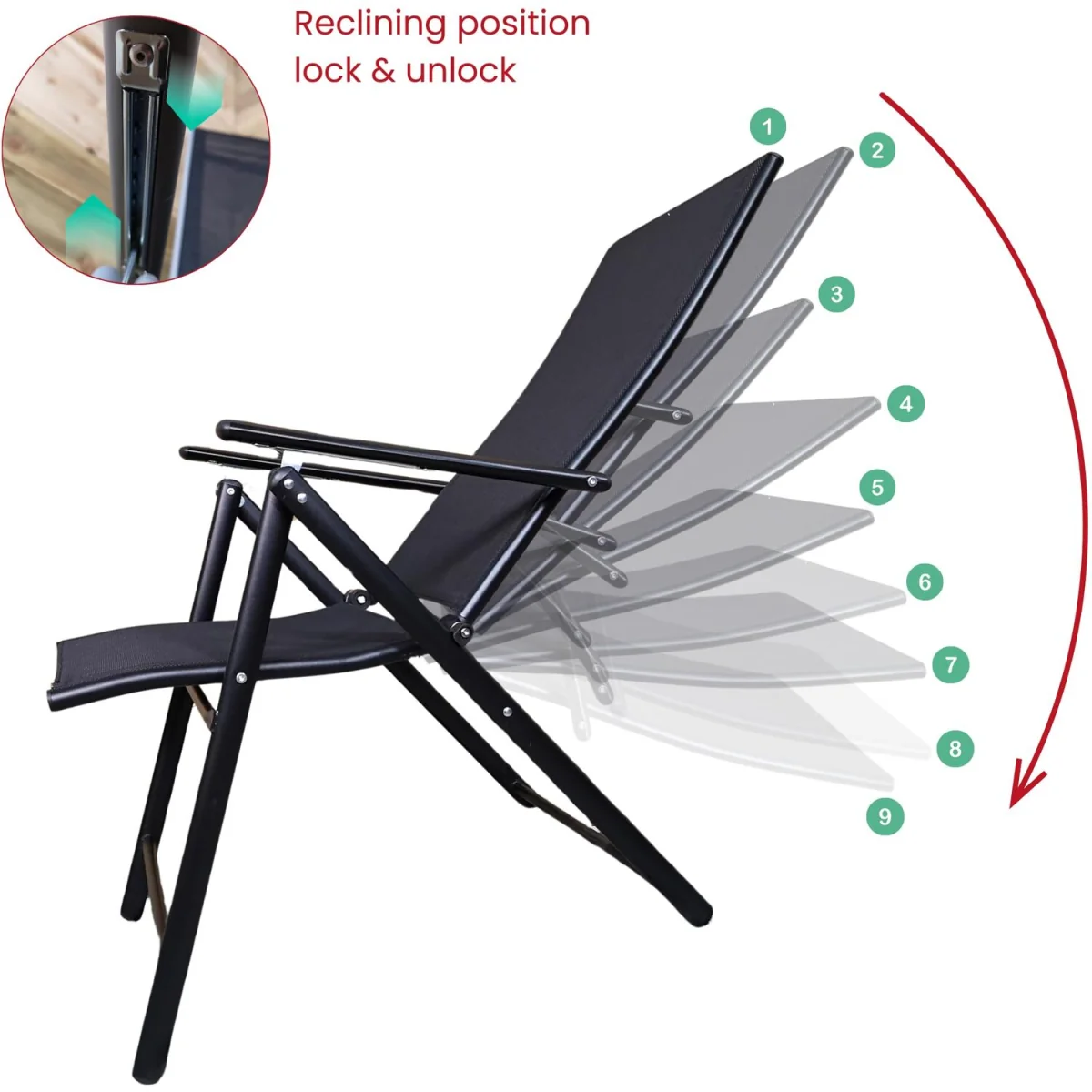 Outdoor Garden Patio Multi Position Reclining Folding Chair in Black - Black – image 14
