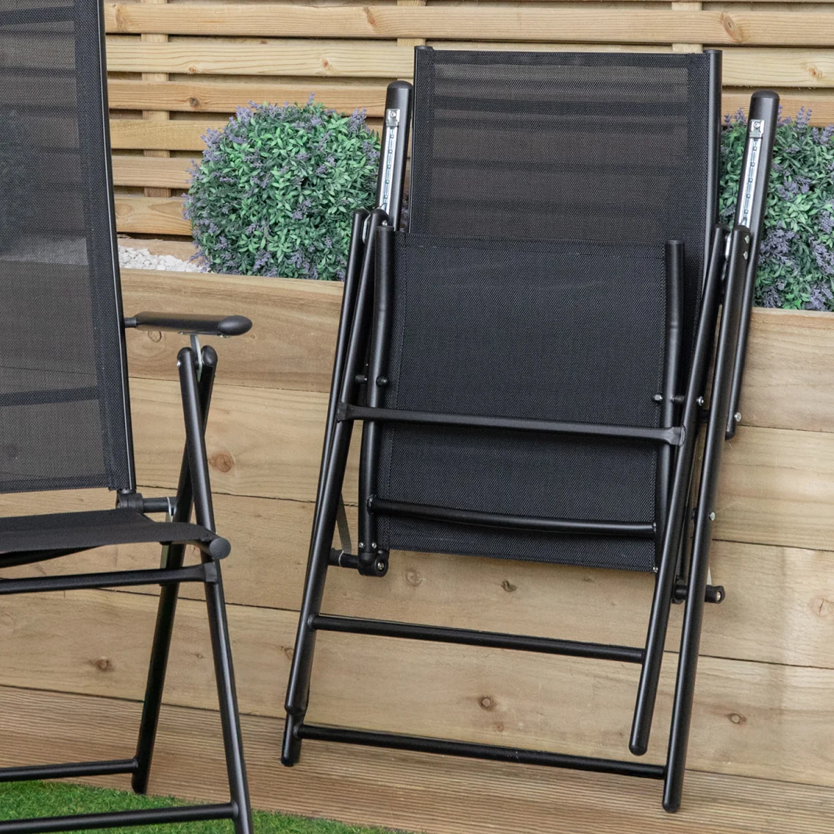 Outdoor Garden Patio Multi Position Reclining Folding Chair in Black - Black – image 8