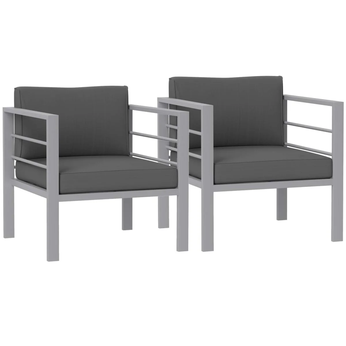 Ketael Set of 2 Charcoal Grey Outdoor Metal Garden Chairs with Cushions – image 3