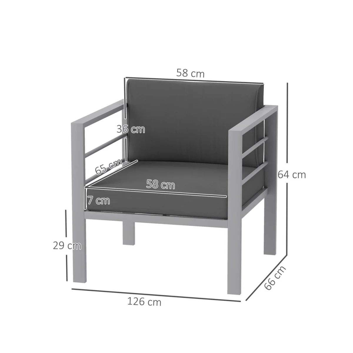 Ketael Set of 2 Charcoal Grey Outdoor Metal Garden Chairs with Cushions – image 4