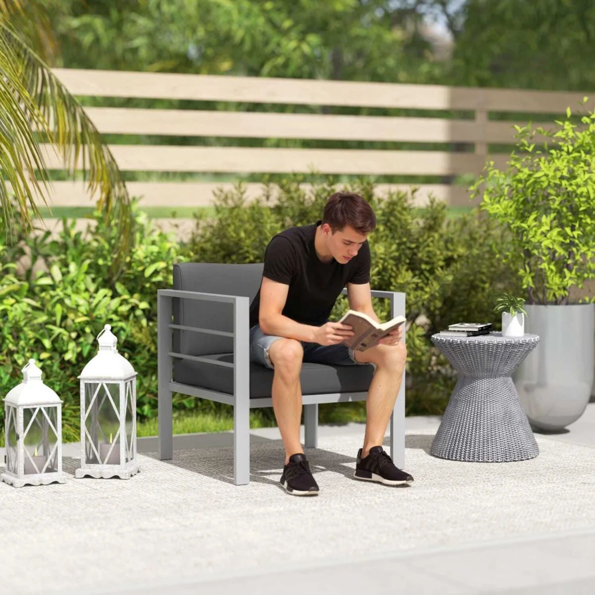 Ketael Set of 2 Charcoal Grey Outdoor Metal Garden Chairs with Cushions – image 8