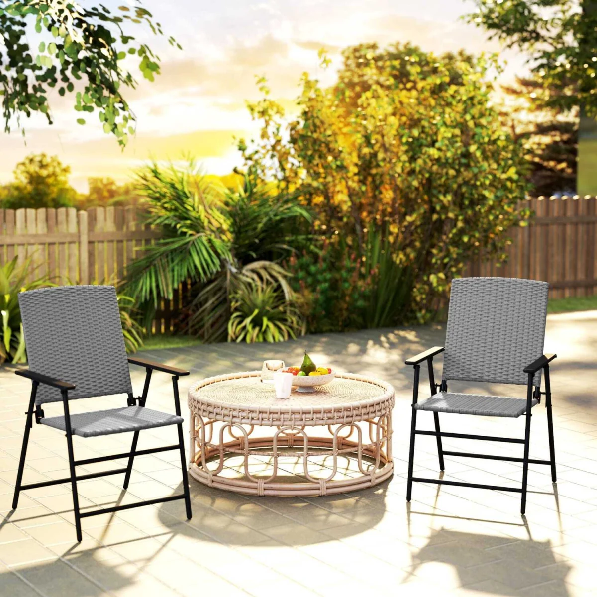 Yoriha Grey Rattan Folding Garden Chairs Set of 2 – image 2
