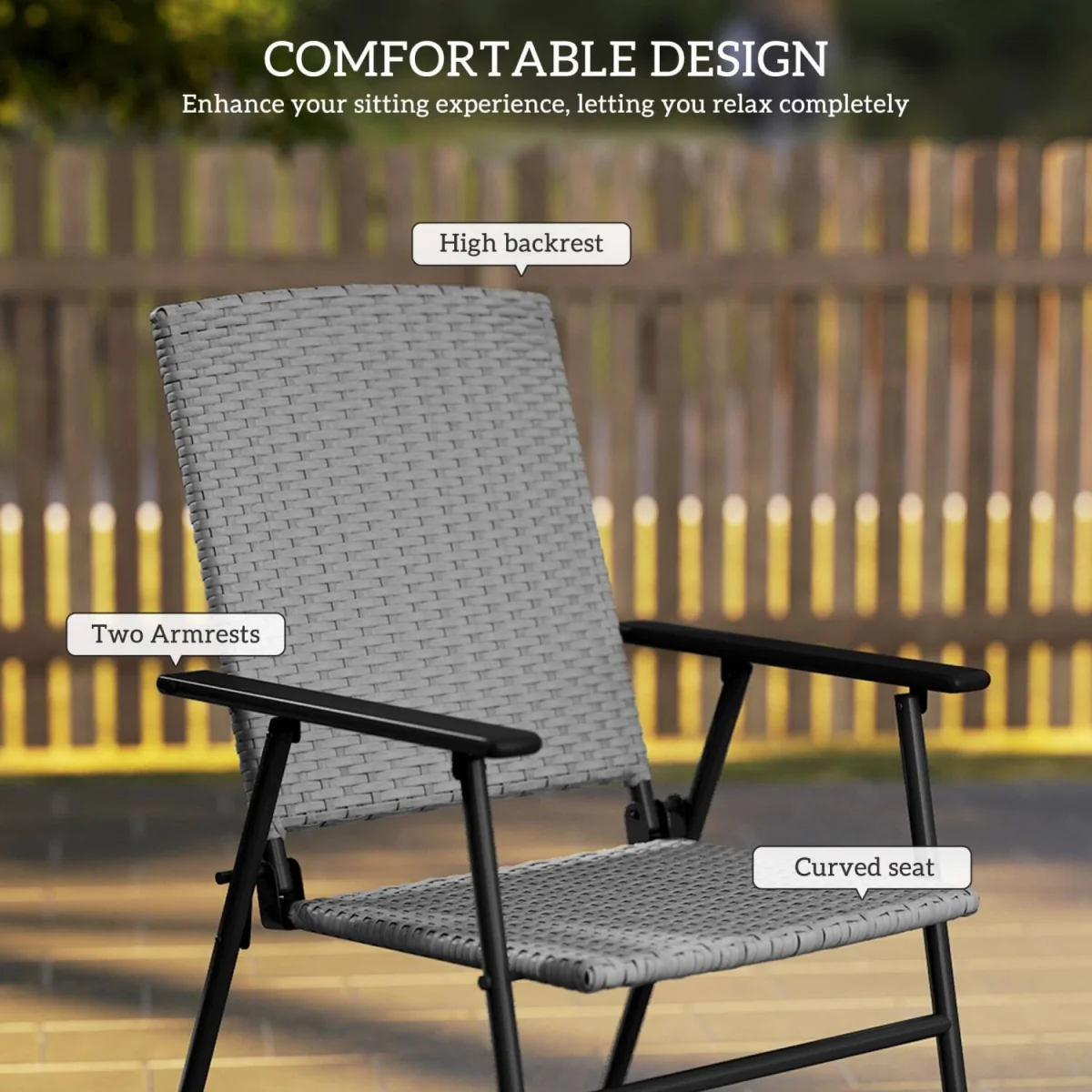 Yoriha Grey Rattan Folding Garden Chairs Set of 2 – image 6